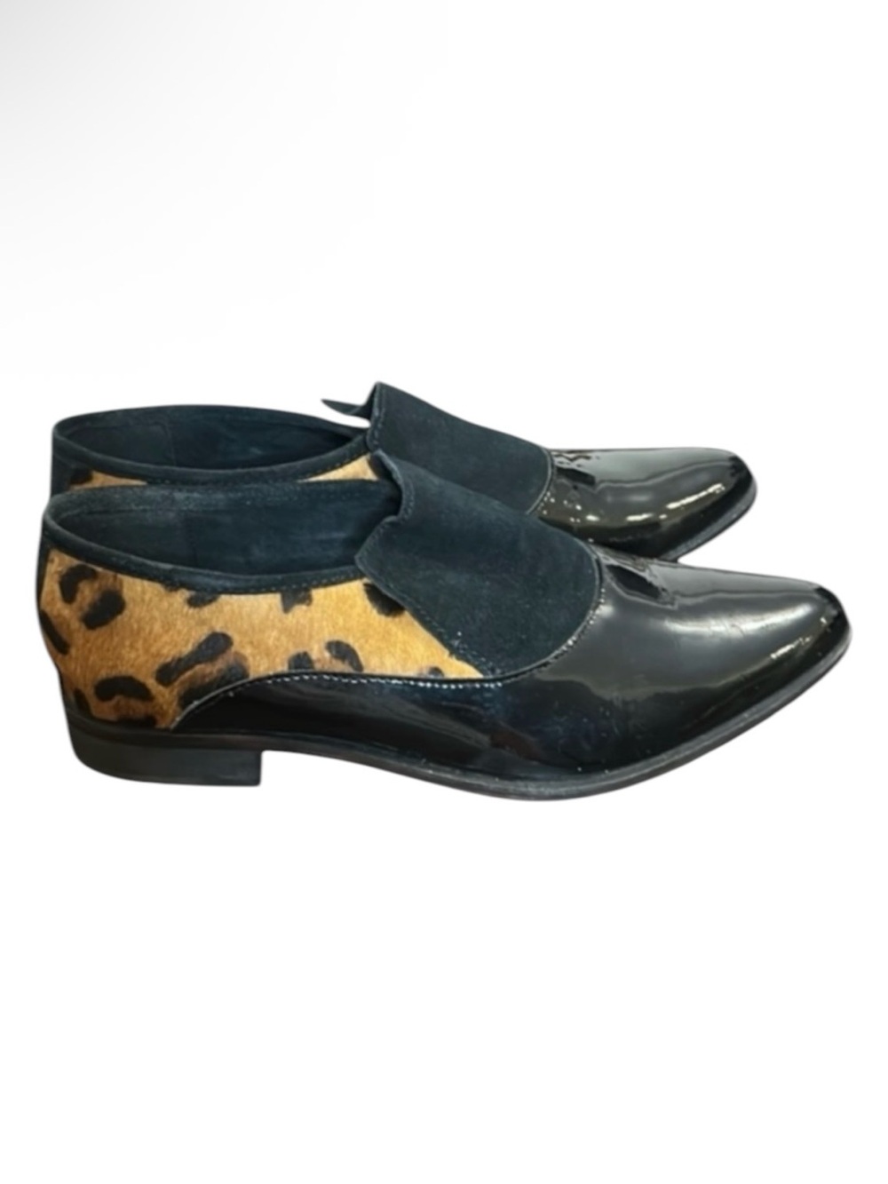 Free People Brady Slip On Patent/Leopard Pony Hair Loafer Shoes EU 39